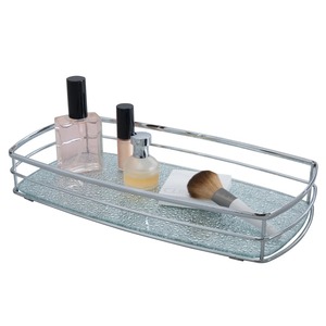 Rectangular Glass Storage <b>Tray</b> With Chrome Frame Minimalist Design For Bathroom Neatening And Organization - Product Image 3