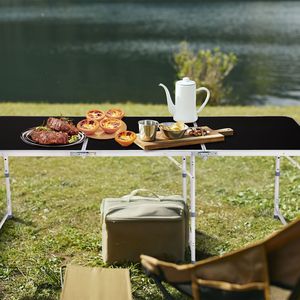Tavolo Pieghevole Quadrato in Lega di Alluminio Regolabile in Altezza Nero per Campeggio Picnic Cucina Uso Esterno - Product Image 6