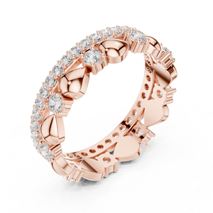 Bague en or rose sertie de diamants, taille ovale et ronde, alliance superposée, cadeau de bijoux pour anniversaire de mariage - Product Image 4