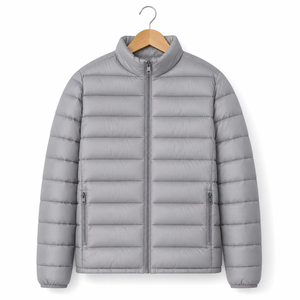 Premium Quality Men's Solid Black Puffer Jacket Stand Collar <b>Fleece</b> <b>Zipper</b> Closure Windproof Breathable Casual Winter Coat - Product Image 5