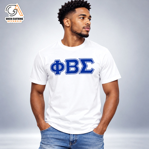 Camiseta personalizada de manga corta con cuello redondo para hombre, color blanco, con estampado de letras griegas azules de Phi Beta Sigma - Product Image 2