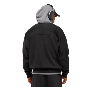 เสื้อแจ็คเก็ตแทร็คผ้าเจอร์ซีย์สีดำสำหรับผู้ชาย ทรงโอเวอร์ไซส์ ซิปเต็มตัว สไตล์ลำลอง ชุดกีฬา ชุดสตรีทแวร์ ชุดออกกำลังกาย ชุดแอคทีฟแวร์ - Product Image 2