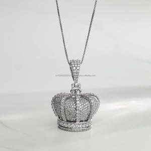 จี้มงกุฎประดับเพชรแบบ Icedout สร้อยคอคิงควีน เครื่องประดับฮิปฮอป เงินสเตอร์ลิงชุบโรเดียม ประดับโมอิสซาไนต์ ระยิบระยับหรูหรา สไตล์ราชวงศ์ สำหรับงานปาร์ตี้ - Product Image 1