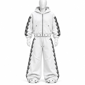 Wholesale Streetwear Wash Zipper <b>Tracksuit</b> Set for <b>Men</b> Custom Printed Logo Two-Piece Activewear Striped Design Custom - Product Image 1