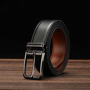 Ceinture en cuir de vachette réversible avec boucle à ardillon argentée, ceinture formelle pour homme, design bicolore marron et noir - Product Image 4