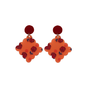 Orecchini alla moda con motivo floreale rosso, a forma di arancia, pendenti a lobo per donna, accessori, 12 pezzi - Product Image 1