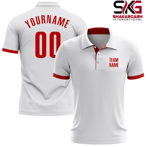 เสื้อโปโลทีมแบบกำหนดเอง แขนสั้น คอปก สีขาวแดงไวน์ สำหรับนักกีฬา - Product Image 3