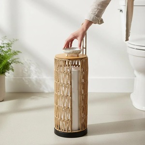 Rattan Toilet <b>Paper</b> Holder Floor Standing Handmade Bathroom <b>Tissue</b> Roll Storage Stand For Home Bathroom Washroom Decor - Product Image 4