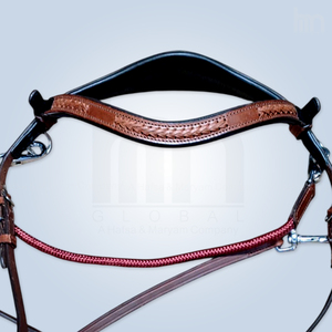 Bridon anatomique en cuir sans mors avec sangle de nez rembourrée douce, frontale en cuir tressé couleur bordeaux, équipement équestre - Product Image 3