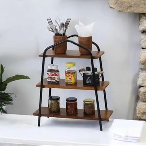 Étagère de rangement en bois pour cuisine, salle de bain |   Étagère de rangement pour comptoir avec étagères en bois de manguier et en fer pour chambre à coucher, bureau - Product Image 1