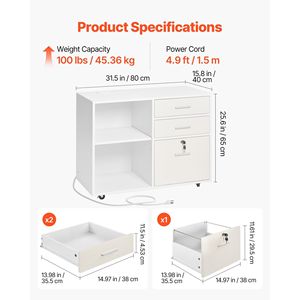 Schedario Mobile in legno a 3 cassetti bianco con striscia luminosa - Product Image 3