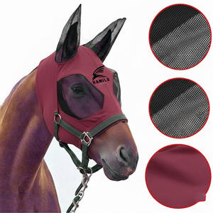 Masque anti-mouches pour chevaux, doux, extensible, protection UV, confortable, avec oreilles, respirant, élastique, avec couvre-yeux en maille - Product Image 1