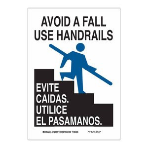 Señal de Seguridad Bilingüe para Pasamanos, Inglés/Español, PVC de Alta Visibilidad, Prevención de Caídas - Product Image 2