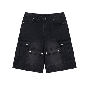 Shorts en jean décontractés pour hommes, coupe droite ample, style streetwear, délavés, respirants, avec fermetures éclair – Vente en gros - Product Image 3