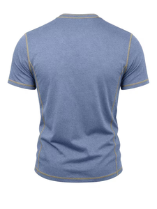 Men's Blue Regular Fit O-Neck T-Shirt Short Sleeve Knitted Eco-Friendly Raglan Sleeve 100% Cotton Casual Solid - Product Image 5