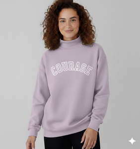 Sweat-shirt universitaire jaune moutarde vintage Courage - Col montant style universitaire - Texte doré esthétique en arc - Product Image 5