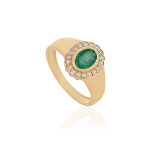 Bague Chevalière en Or Jaune 14K avec Émeraude et Diamant Halo, Prix de Gros Usine pour Commandes en Gros, Bijoux pour Hommes, Pierre de Naissance de Mai - Product Image 3