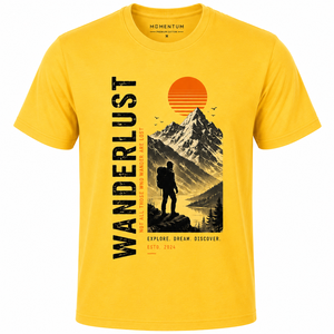 MOMENTUM เสื้อยืดแขนสั้นผู้ชายสีเหลือง คอกลม ทรงปกติ ผ้าฝ้ายเจอร์ซีย์ ลำลอง ระบายอากาศได้ดี พิมพ์ลายแบบถ่ายโอนความร้อน 180 กรัม - Product Image 1