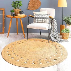 Tapis en jute rond épais de couleur unie, tressé à la main, réversible, écologique, de style classique - Product Image 2