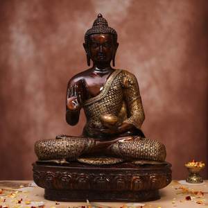 Statue de Bouddha ronde en laiton finition antique Art Déco - 23 pouces, fabriquée à la main pour anniversaire et remise de diplôme - Product Image 1