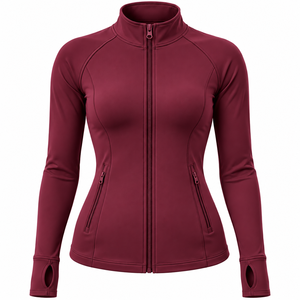 Veste de sport zippée ajustée pour femme avec logo sur le devant, manches longues, col montant, idéale pour la gym, le fitness et la course à pied - Product Image 2