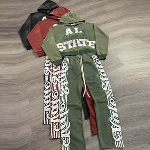 Conjunto de Sudadera con Capucha y Pantalones de Chándal de Algodón Grueso para Invierno, Estilo Urbano, Unisex, con Logotipo Bordado Personalizado, Parches y Pedrería - Product Image 5