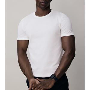 T-shirt blanc à manches courtes pour homme, col rond, coupe classique, 100% coton jersey, style streetwear, respirant, design tricoté - Product Image 2