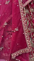 Ensemble Lehenga Indien et Pakistanais en Soie Brodé Rouge, Longueur Ras du Sol, Voile en Velours et Tulle, Séchage Rapide, Tenue de Mariée et de Festival