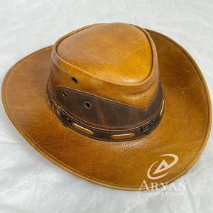 Sombrero de Vaquero de Cuero Vacuno Genuino de Alta Calidad, Personalizado y de Lujo, con Banda Trenzada, Estilo Vintage, Protección Solar para Exteriores, para Adultos - Product Image 1