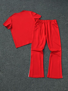 Ensemble streetwear homme grande taille en coton tricoté, imprimé Rich Soon Dollar rouge, coupe oversize, tenue décontractée mode été - Product Image 4