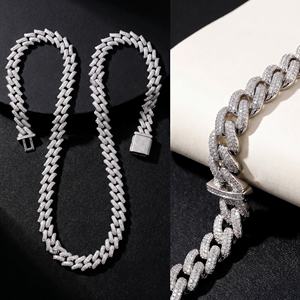 Collier chaîne en bambou avec diamant de laboratoire en métal, plaqué or rose/argent/or, bijou tendance pour homme - Product Image 2