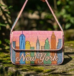 Bolso de Hombro Moderno con Bordado del Horizonte de Nueva York y Cuentas, Bolso de Lujo de Moda, Bolso Cruzado Casual de Viaje - Product Image 1