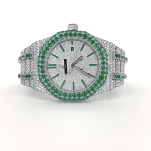 Reloj de Lujo para Hombre con Esfera Analógica Verde HipHop, Movimiento de Cuarzo, Diamantes VVS y Moissanita, Cristal, Correa de 41 mm, Precio Bajo, Oferta - Product Image 2