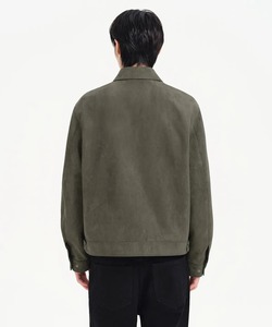 <b>Men's</b> Olive Green <b>Suede</b> Bomber <b>Jacket</b> Casual Turn-down Collar Zipper Closure Regular Fit Autumn Wear - Product Image 2