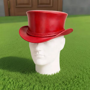 Sombrero de copa rojo unisex de cuero hecho a mano de primera calidad, con banda trenzada, estilo vintage gótico steampunk, regalo para él. - Product Image 4