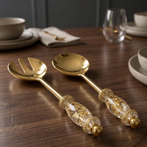 Ensemble de service à salade avec manche noir, cuillère et fourchette à salade en acier inoxydable pour une table élégante à la maison, en cuisine et au restaurant - Product Image 4
