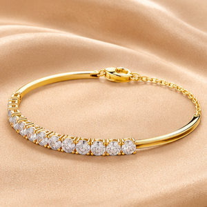Elegant Round Cut Diamond Tennis <b>Bracelet</b> <b>Adjustable</b> Bangle Yellow White Rose <b>Gold</b> Luxury Bridal Jewelry for Women Gift - Product Image 4