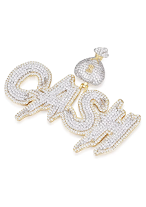 Colgante con Letra CASH y Bolsa de Dinero, Plata 925 con Micro Pavé de Diamantes de Imitación, Estilo Hiphop, Unisex, para Regalo - Product Image 3