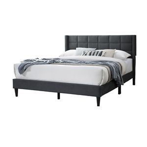 Elegante Letto Moderno Queen Size con Testiera in Lino Spazzolato Color Carbone, Design a Cassettone Imbottito - Product Image 4