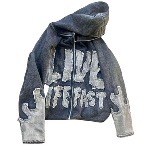Sweat à capuche tendance pour homme avec strass, effet délavé et broderie usée - Product Image 1