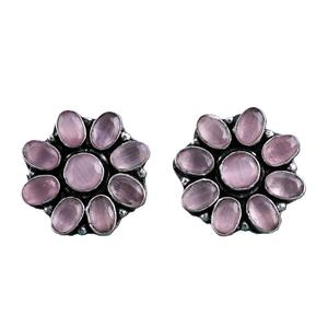 Pendientes Florales de Plata Oxidada con Gema Rosa, Gran Venta |   Pendientes Étnicos Boho al por Mayor, Joyería de Jaipur - Product Image 1