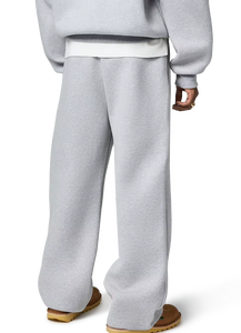 Men <b>Light</b> Gray Elastic Waist Cotton Sweatpants Casual Wide Leg Flared <b>Trousers</b> Autumn Style Knitted Breathable Pants - Product Image 4