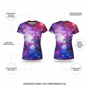 เสื้อยืดโยคะพิมพ์ลายดีไซน์ของตัวเองทั่วตัว เสื้อออกกำลังกายไร้ตะเข็บ แขนสั้น ระบายอากาศ ยืดหยุ่น เหมาะสำหรับวิ่งและออกกำลังกายในยิม - Product Image 2