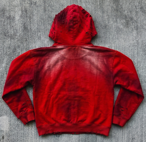 เสื้อฮู้ดดี้ผู้ชายสีแดงแบบซิป แต่งลายกราฟิกประดับเพชร สไตล์วินเทจ Y2K ทรงโอเวอร์ไซส์ ผ้าหนา สตรีทแวร์ - Product Image 3