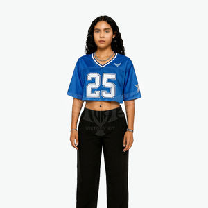 Camiseta de Fútbol Americano Personalizada Moderna para Mujer, Cuello en V, Corta, Azul, Retro, de Malla, Deportiva - Product Image 2