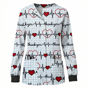 Chaqueta Médica Personalizada para Mujer con Estampado Floral, Mangas Largas, Cierre de Broches, Uniformes Médicos al por Mayor, Diseño con Logotipo Propio - Product Image 6