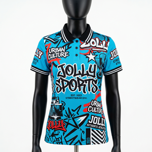 Womens 220 GSM Premium Polyester Pique Polo Shirt Blue Black Graphic Panel Design Custom Sublimation Embroidery Print - Product Image 1