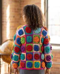 Cardigan en crochet fait main 3D Rose, patchwork floral coloré, style bohème, en laine et cachemire pour femme, taille XL - Product Image 2