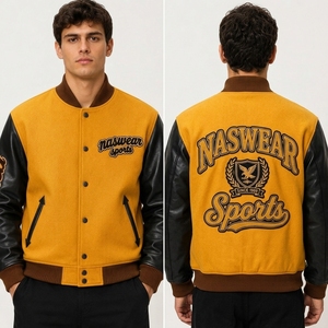 Naswears Men's <b>Winter</b> Varsity <b>Jacket</b> Wool & <b>Leather</b> Shell Reversible Heated Eco-Friendly Breathable Anti-Bacterial Sporty Design - Product Image 6