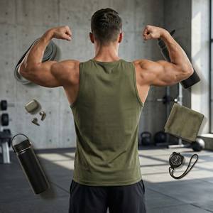 Camiseta Deportiva FIFOSPORTS para Hombre, Color Verde Oliva, sin Mangas, para Gimnasio, 100% Algodón, Transpirable y de Secado Rápido - Product Image 2